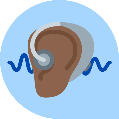 Icon of an ear with a hearing aid