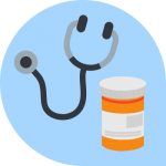 Icon of a stethoscope and prescription bottle